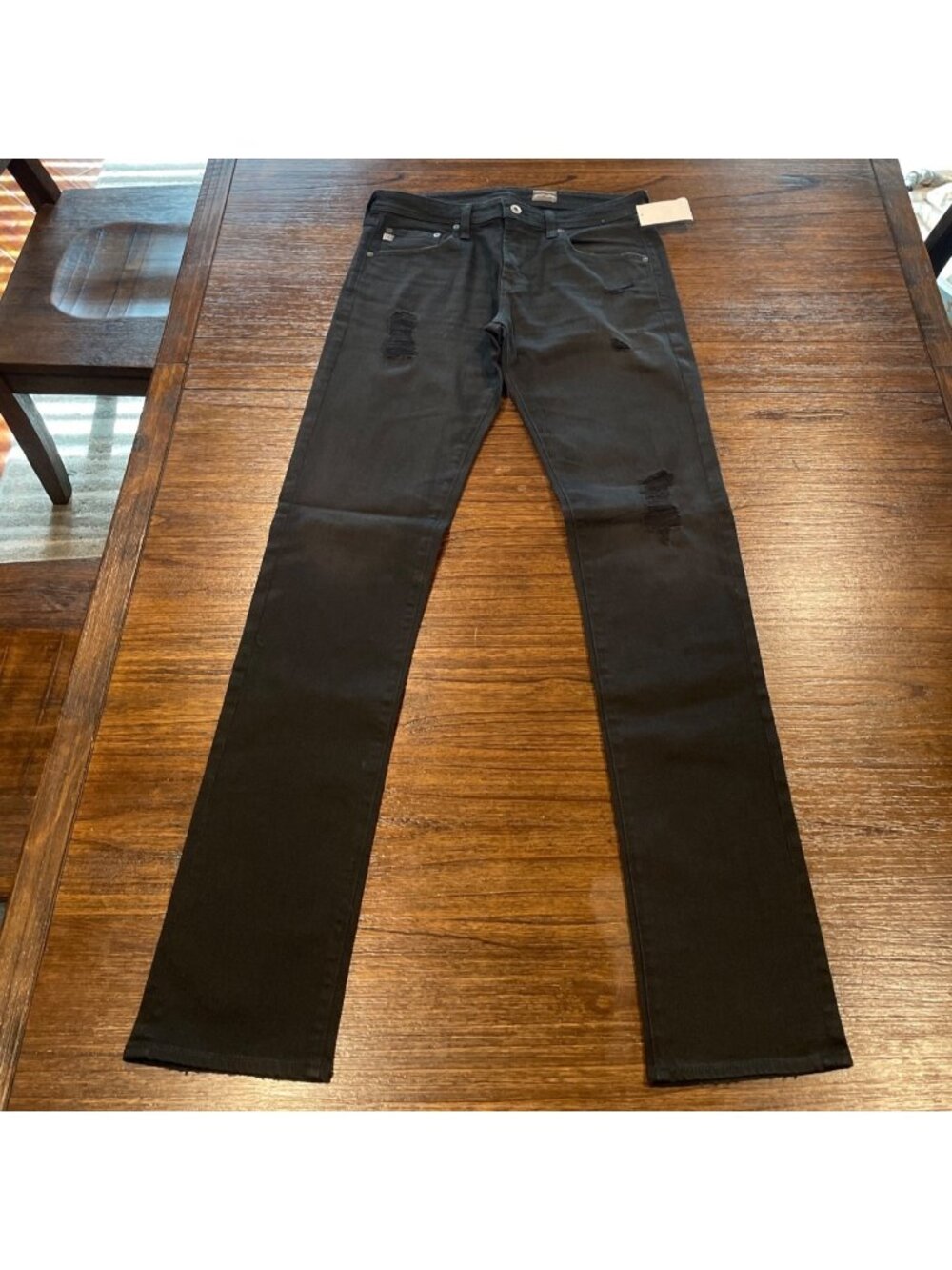 AG Slim Skinny Jean Men's 32x35.5 Black Ripped Distressed Grunge Stretch Sample